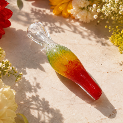 Rasta Sunset Handcraft Glass Chillum Pipe Green Yellow Red 3~3.5 inch
