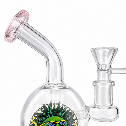 Pink Accent Sun Face Round Bubbler Glass Water Pipe 14mm - 6 inch