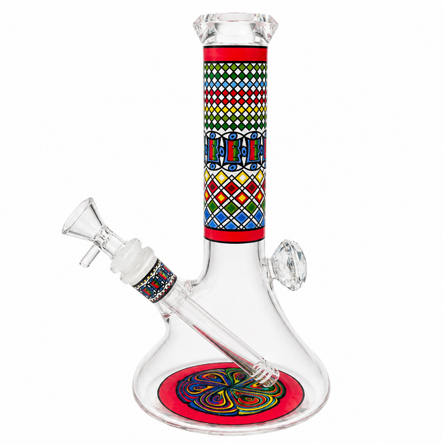 Ruby Vision Aztec Mandala Glass Bong Red Clear - 10 Inch