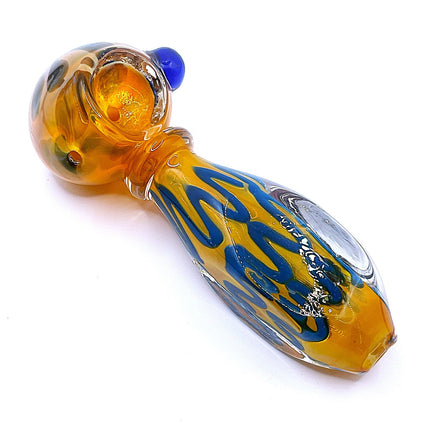 Honey Blue Riddler Glass Spoon Pipe with Carved Grip – 4 Inch Deep Bowl