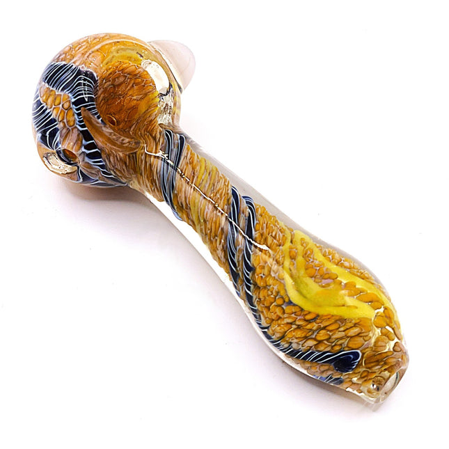Camel Zebra Stripe Glass Spoon Pipe with Yellow Swirl – 4 Inch Hand Pipe Deep Bo