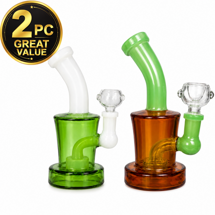 [2PC Bundle] Emerald Pearl + Amber Lime Bong Tobacco Disc Perc 14mm 6 Inches