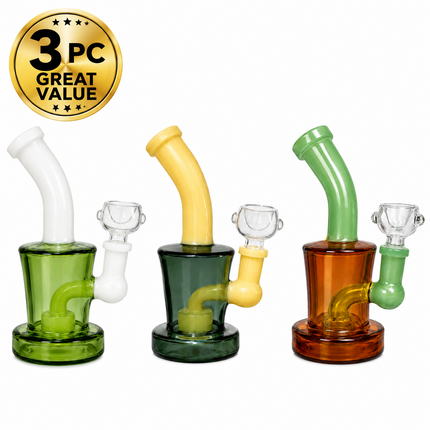 [3PC Bundle] Green White Dark Gray Yellow Amber Water Pipe 6 Inches 14mm