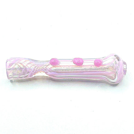 Soft Pink Glass Chillum Pipe with Dot Grip – 3 Inch One Hitter Straight Pipe