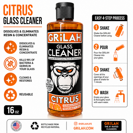 GRILAH Citrus Orange Glass Pipe Bong Cleaner Resin Remover Reusable - 16 oz