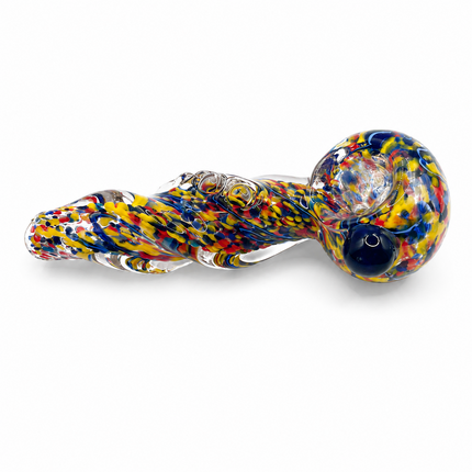 Multicolor Confetti Twist Glass Spoon Pipe with Blue Marble - 4-4.5 inch