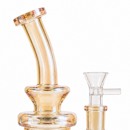 Abundance Diamond Champagne Gold Mirror Chrome Glass Water Pipe 14mm Bowl 7.5 in
