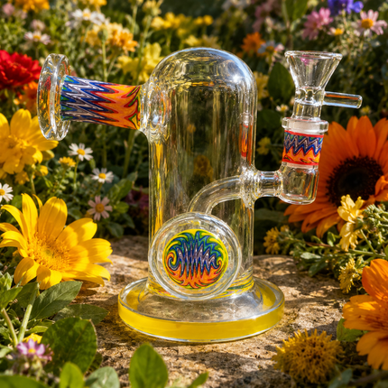 Yellow Rainbow Wig Wag Accent Glass Water Pipe Yellow Base 14mm - 7 inch