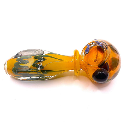 Honey Green Riddler Glass Spoon Pipe with Carved Grip – 4 Inch Deep Bowl