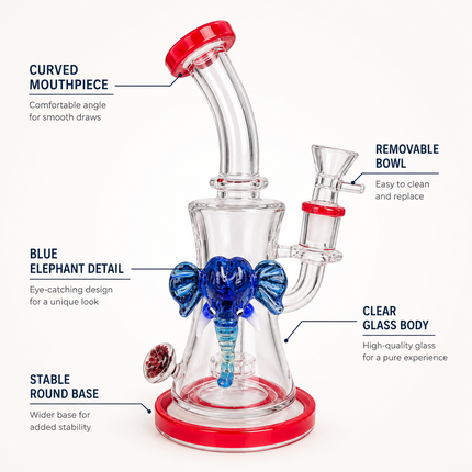 Royal Mammoth Disc Perc Dandelion Accent Glass Bong Red Blue Clear 10 Inch