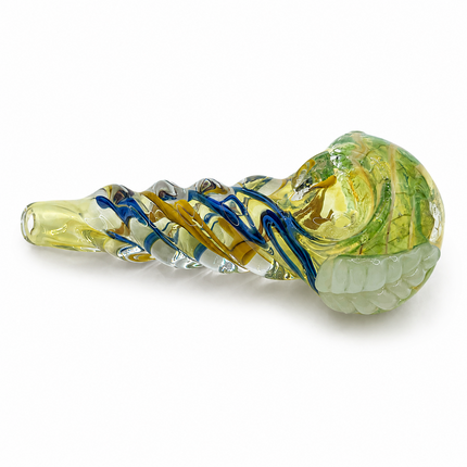 Meadow Ribbon Grip Glass Spoon Pipe 4 Inch Green Blue Yellow Hand Pipe