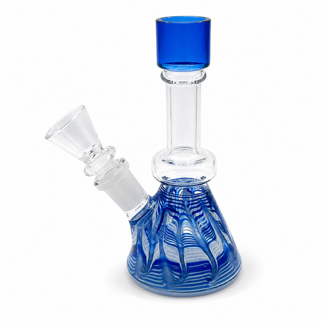 Cobalt Blue Swirl 14mm Mini Beaker Glass Water Pipe Straight Neck