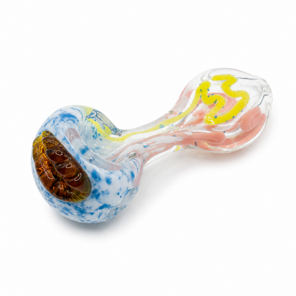 Pastel Ribbon Glass Spoon Pipe 4 Inch Yellow Pink Blue Hand Pipe