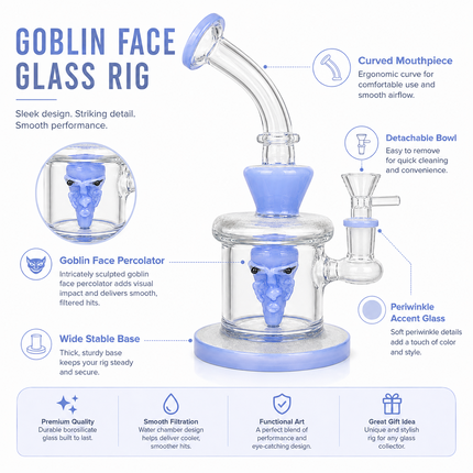 Light Blue Goblin Face Percolator Glass Water Pipe 14mm 7 inch