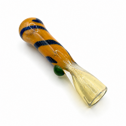 Amber Navy Wave Handcraft Glass Chillum Pipe Orange Blue 3~3.5 inch