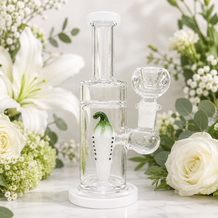 Ghost White Pepper Showerhead Perc Glass Water Pipe 14mm 6.5 inch