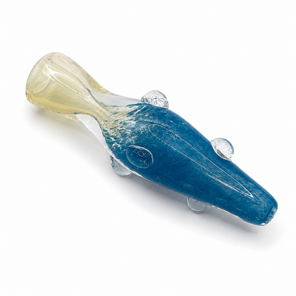 Sapphire Frost Handcraft Glass Chillum Pipe Blue Clear Raised Grip 3~3.5 inch