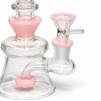 Pink Accent Disc Percolator Glass Water Pipe 14mm Bowl 7 inch