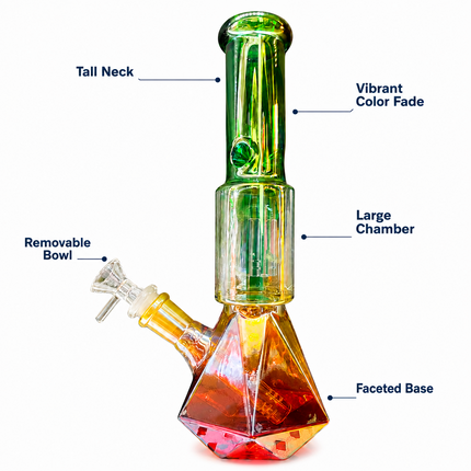 Stratos Chrome Green Yellow Orange Geometric Glass Bong Ice Catcher 12 Inch