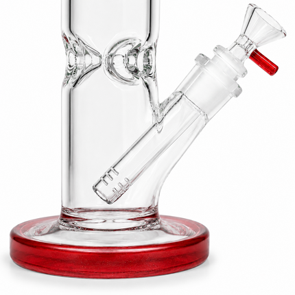 Red Accent Straight Tube Glass Water Pipe Ice Catcher Downstem 10 inch