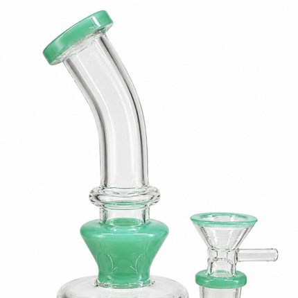 Mint Green Accent Disc Percolator Glass Water Pipe 14mm Bowl 7 inch