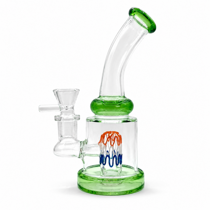 Green Accent Tricolor Perc Mini Glass Water Pipe – 6–6.5 Inch Clear Bong