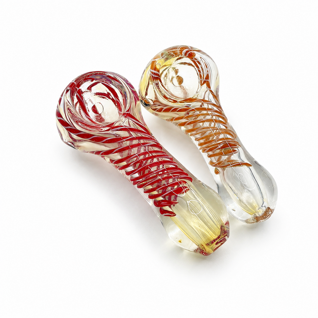 [2PC Bundle] Candy Cane Amber Spiral Handcraft Glass Pipes 3 inch