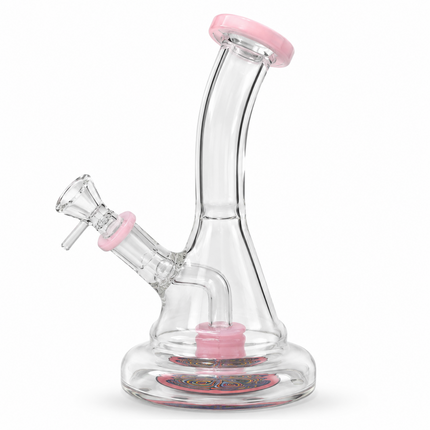 Pink Mandala Glass Water Pipe Clear Disc Percolator Bent Neck 7 inch