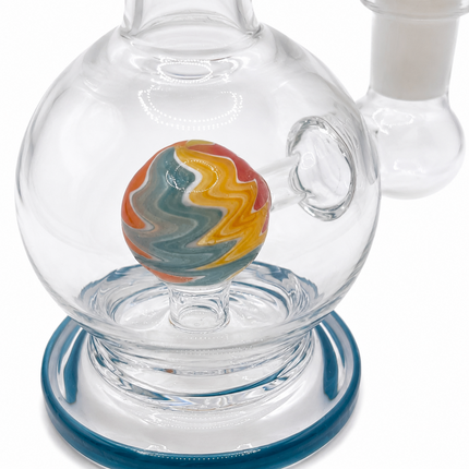 Teal Orb Perc Mini Glass Water Pipe – 6–6.5 Inch Round Bong with Bowl