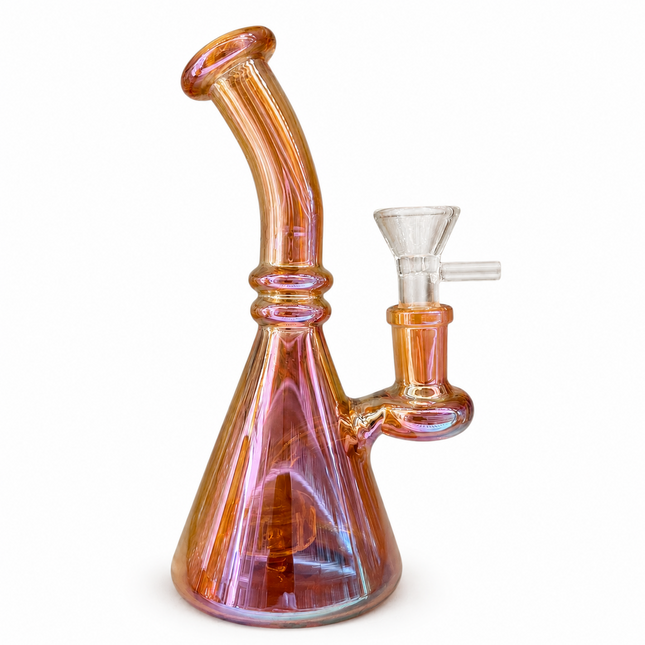 Red Mirror Chrome Bent Neck Beaker Glass Water Pipe 14mm Bowl 8 Inches