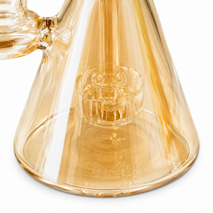 Gold Chrome Tri Beaker Glass Water Pipe with Perc with 14mm Bowl