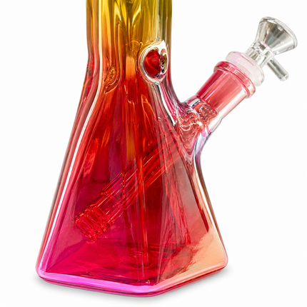 Gold Red Chrome Hexagon Glass Water Pipe Ice Catcher 14mm Bowl 10.5 inch