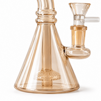 Gold Mirror Chrome Bent Neck Beaker Glass Water Pipe 14mm Bowl 8 Inches