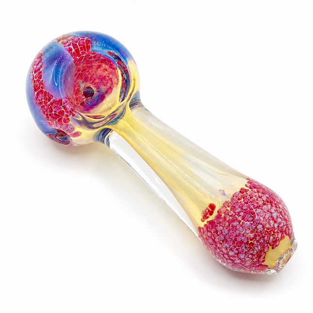 Crimson Red Crackle Clear Glass Spoon Pipe Hand Pipe - 4.5 inch