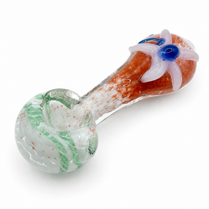 Coral Garden Glass Spoon Pipe 4 Inch White Flower Blue Center Hand Pipe