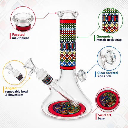 Ruby Vision Aztec Mandala Glass Bong Red Clear - 10 Inch