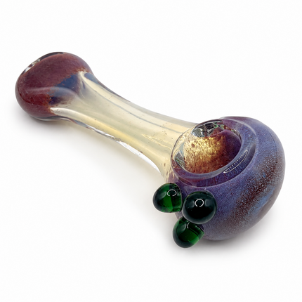 Amethyst Orbit Glass Spoon Pipe with Green Marbles – 4.5 Inch Clear Hand Pipe