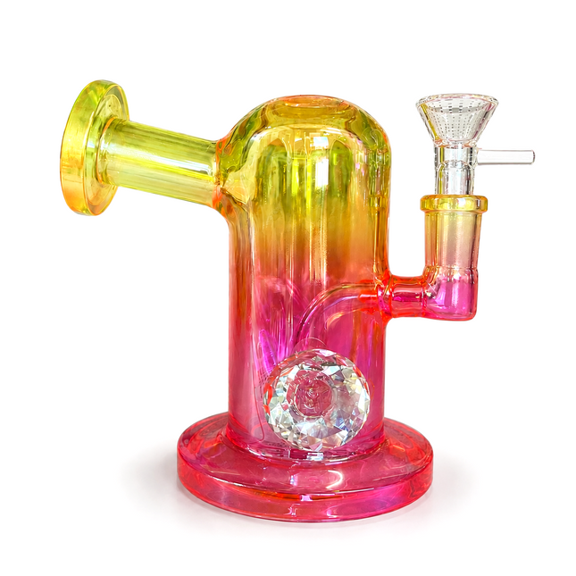 Princess Chrome Pink Yellow Glass Bong with Diamond Centerpiece - 7.5 inches