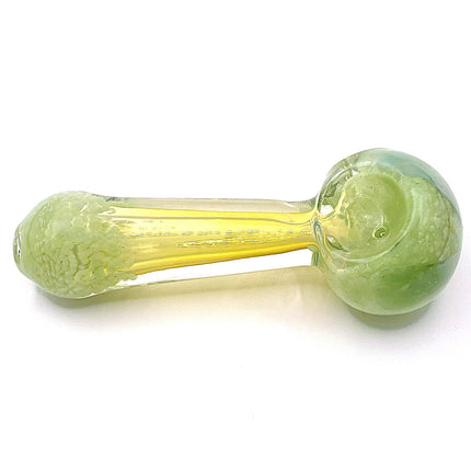 Lime Green Crackle Glass Spoon Pipe with Yellow Handle – 4 Inch Hand Pipe