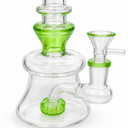 Lime Green Disc Percolator Glass Water Pipe 14mm Bowl 7 inch