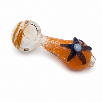 Tangerine Starfall Handcraft Glass Pipe Blue Starfish 4-4.5 inch