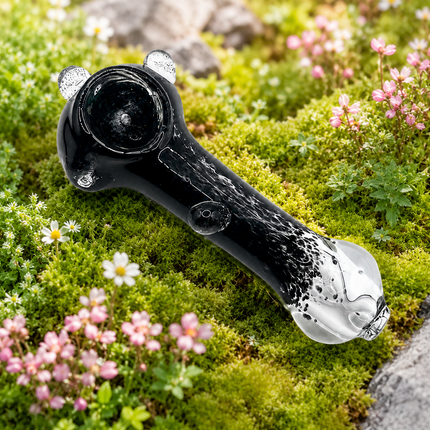 Onyx Black Bubble Accent Glass Spoon Pipe – 4.5 Inch Black Hand Pipe
