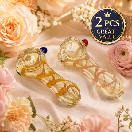 [2PC Bundle] Honey Blush Spiral Glass Hand Pipes Amber Pink Clear 3 Inch
