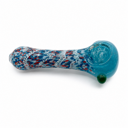 Aqua Patriot Confetti Handcraft Glass Pipe Red White Blue Swirl 4.5 inch