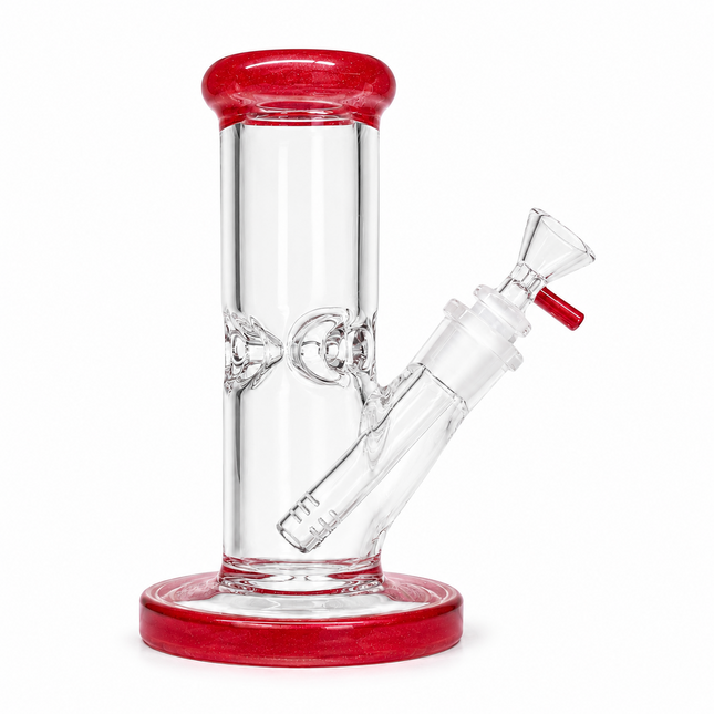 Red Accent Straight Tube Glass Water Pipe Ice Catcher Downstem 10 inch