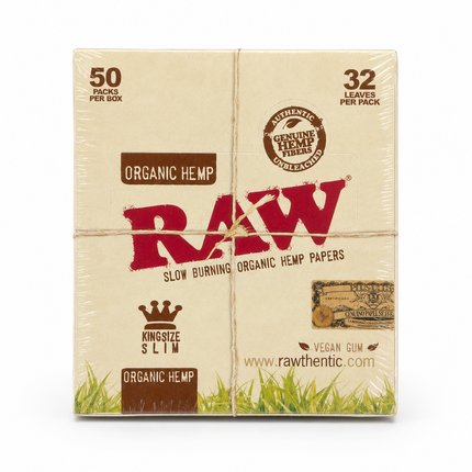 50 Packs RAW Organic Hemp King Size Slim Papers Box, 32 Leaves Per Pack