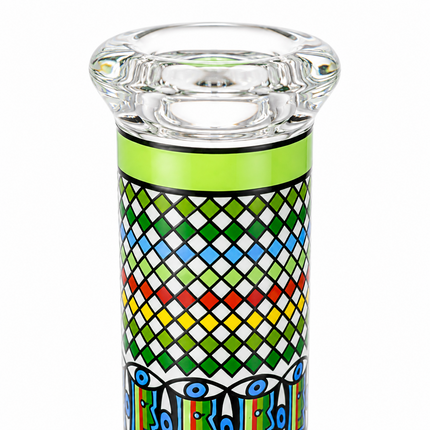 Jungle Temple Aztec Mandala Glass Bong Green Clear 10 Inch