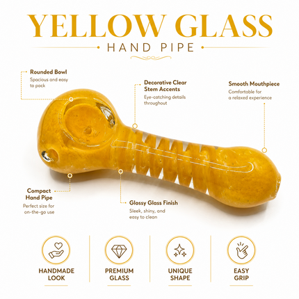 Yellow Glass Spoon Pipe with Twisted Stripe Handle - 4.5 inch
