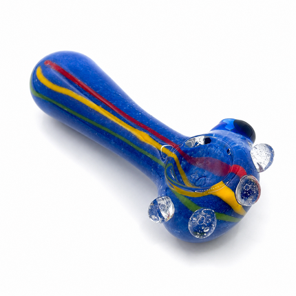 Royal Blue Triple Stripe Bubble Accent Glass Spoon Pipe – 4.5 Inch Multicolor Ha