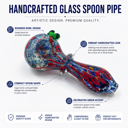 Crimson Reef Handcraft Glass Pipe Red Blue Art Glass 4-4.5 inch